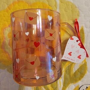 NWT Glass Mug with Hearts & Envelopes